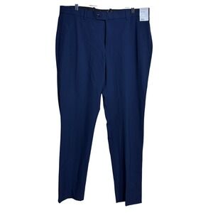 Nordstrom Rack Mens Dress Pant Navy Blue Flat Straight Fit Stretch Size 36x32